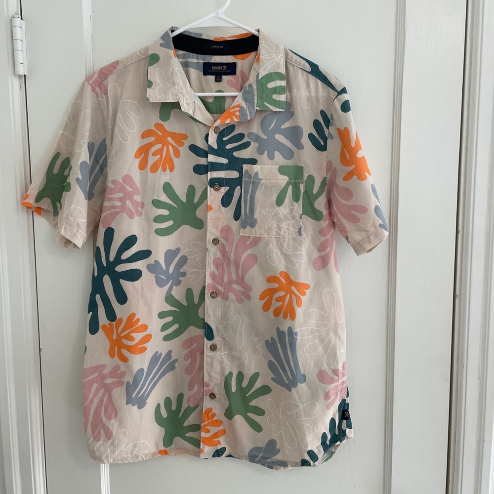 Roark Multicolor Leaf Print Men's Shirt - camp collar